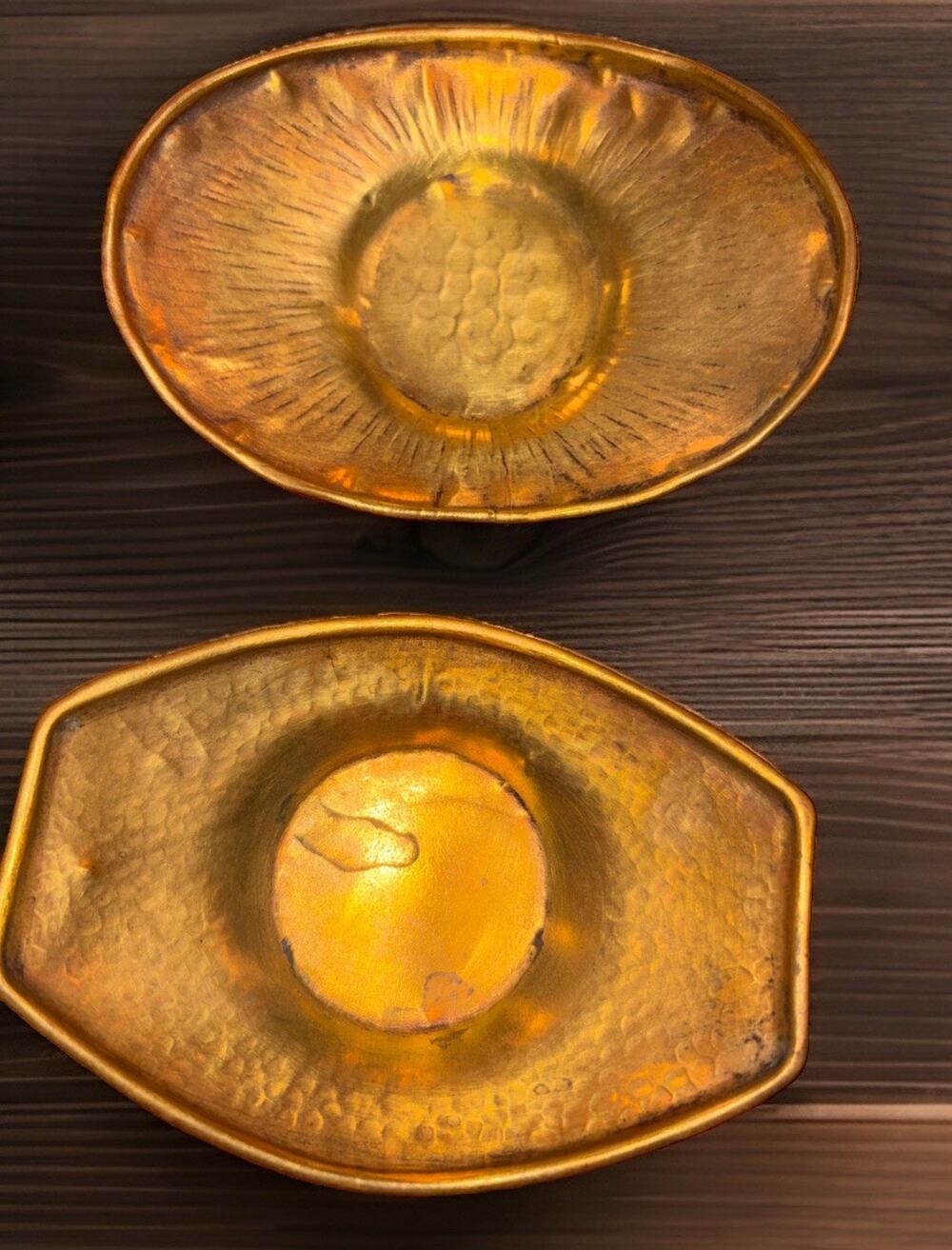 Vintage Hammered Brass Ashtrays Made In India Set Of 2
